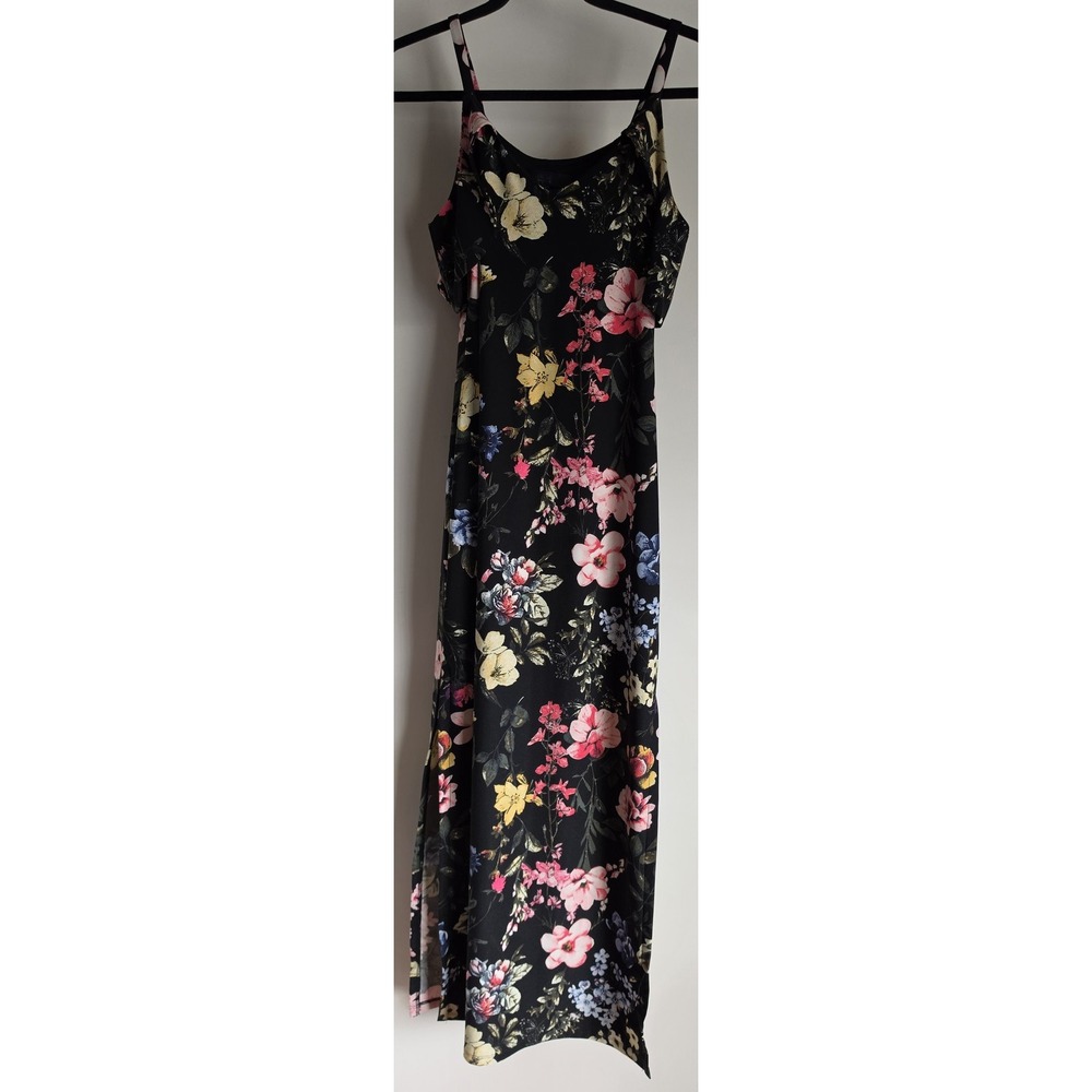 Rachel Roy Maxi Dress XS Black Floral Cold Shoulder Sleeveless Gown